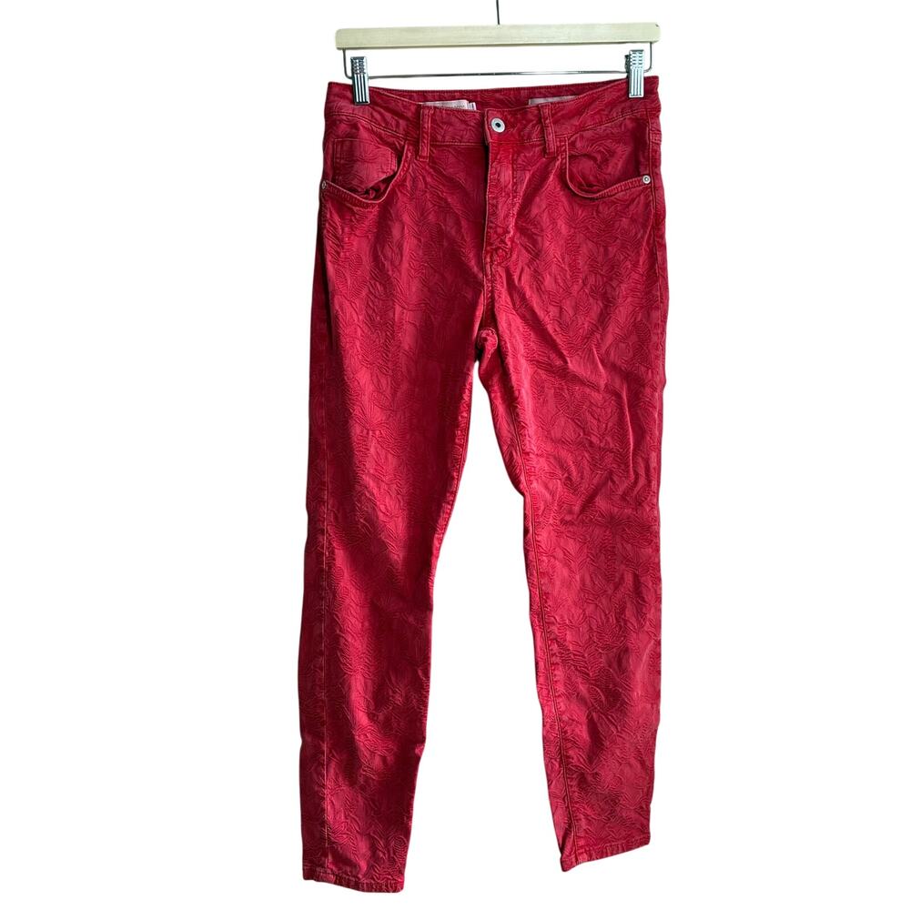 Anthropologie pilcro and the letterpress embroidered red jeans hi-rise skinny 30
